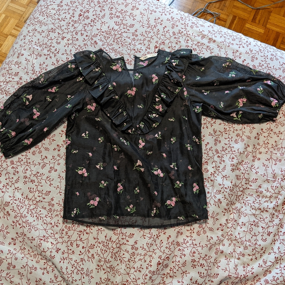 Zara sheer floral blouse